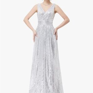 long gold dress with sleeves LaDivine CH054 Long Sleeve Formal Sequin Fitted Evening Dress